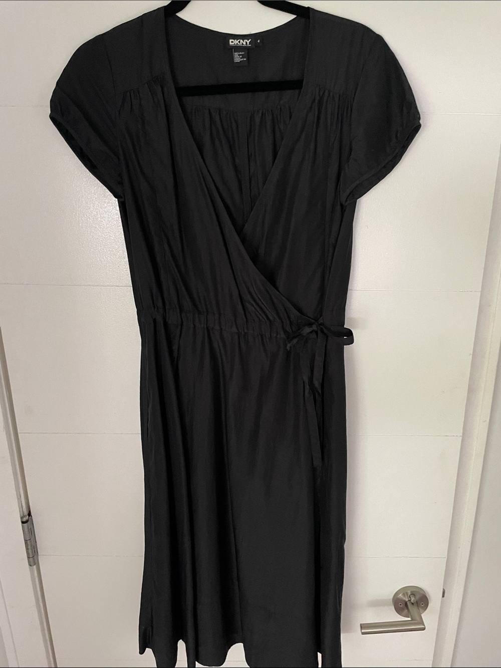DKNY Black Wrap-Style Short Sleeve Dress